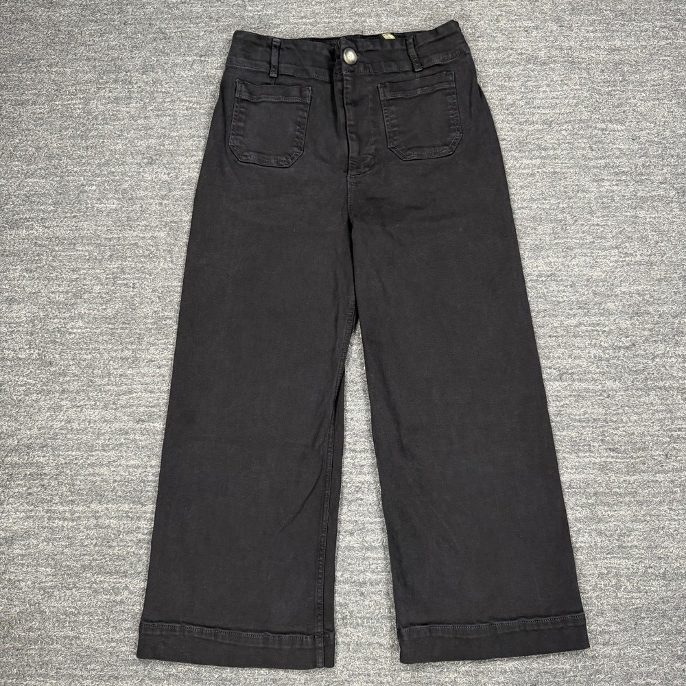 Anthropologie Maeve The Colette High Rise Crop Wide Leg Jeans Women 31 Black